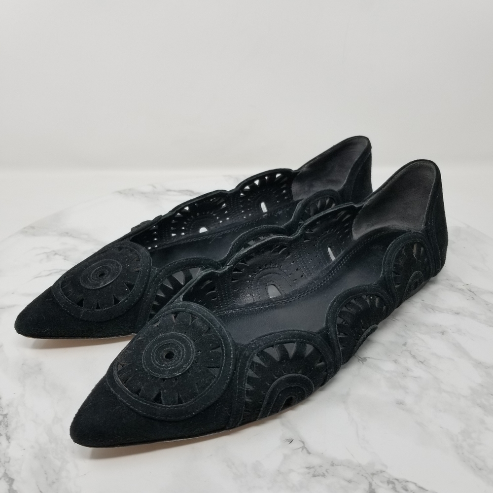 Tory Burch LEYLA Black Suede Pointed Toe Flats
